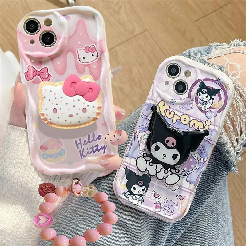 Sanrio Hello Kitty Bracelet Bracket Case for OPPO Reno 12F 11 11F 5G 8 11 12 Pro 8T A58 A78 A79 A98 5G Reno 7 4G 5 6 Lite Cover