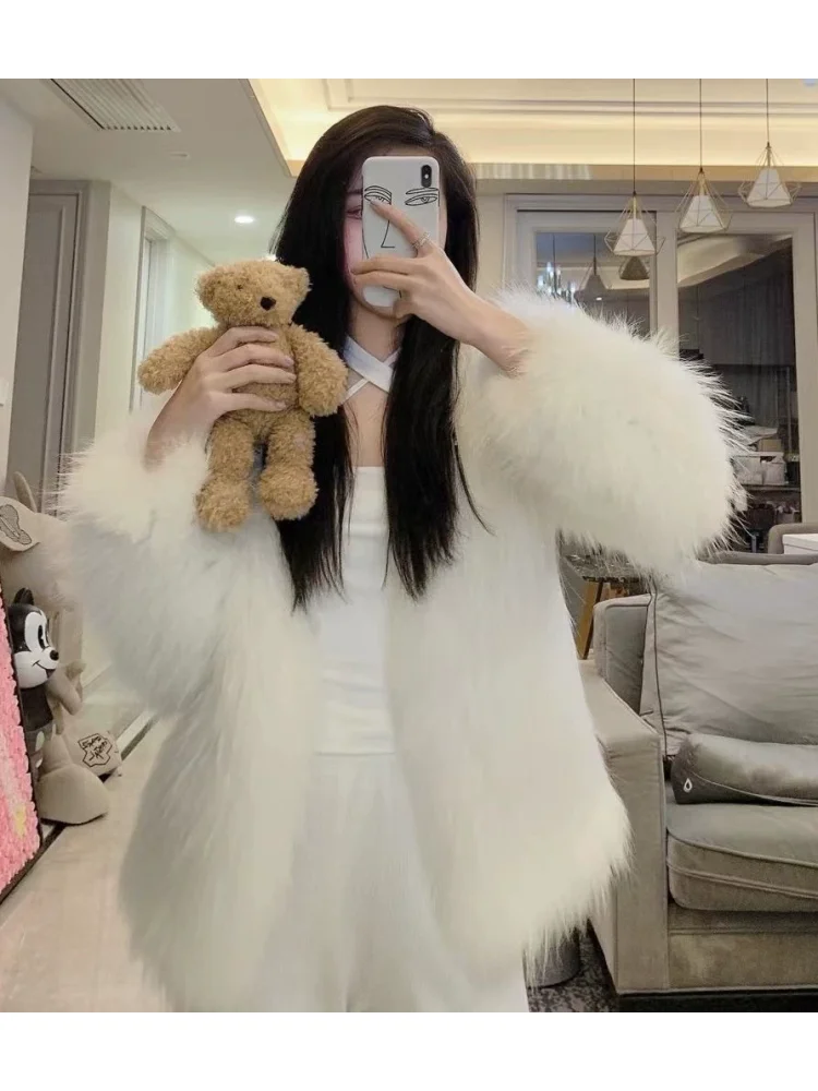 الفرنسية أنيقة بلون فو الفراء معطف فوقي أنيق نوبل رائعة لطيف يؤرخ التنقل مريحة لينة الشتاء سترة دافئة