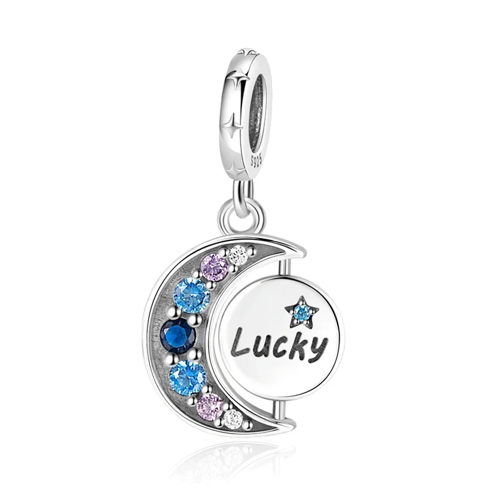 Pan Charms Original Sparkling Moon Dangle Charm Bracelet Pendant Jewelry