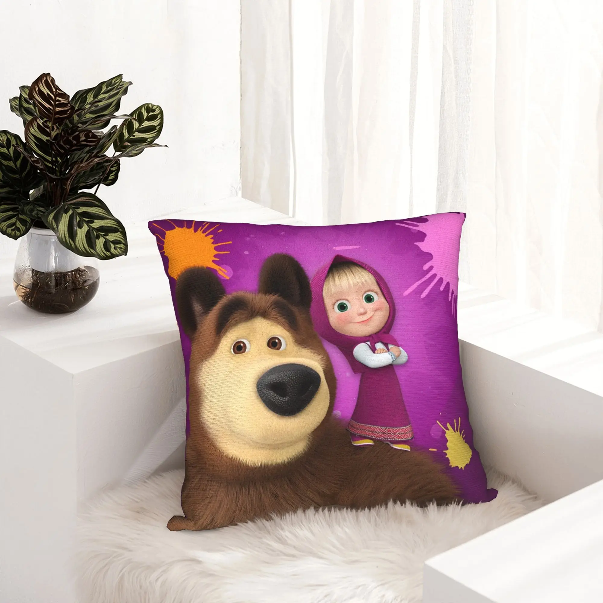 Cute Cartoon M-Masha and Bear  Pillowcase Printing Polyester Cushion Cover Gift  Throw Pillow Case Cover Home Dropshipping 40*40
