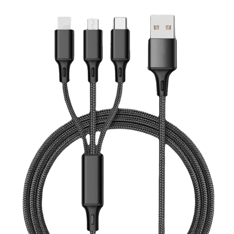 Câble de données One Drag Three pour Apple Android Typec 3 en 1, Charge rapide, tresse en Nylon de 1.2m, Transmission de données pratique et rapide