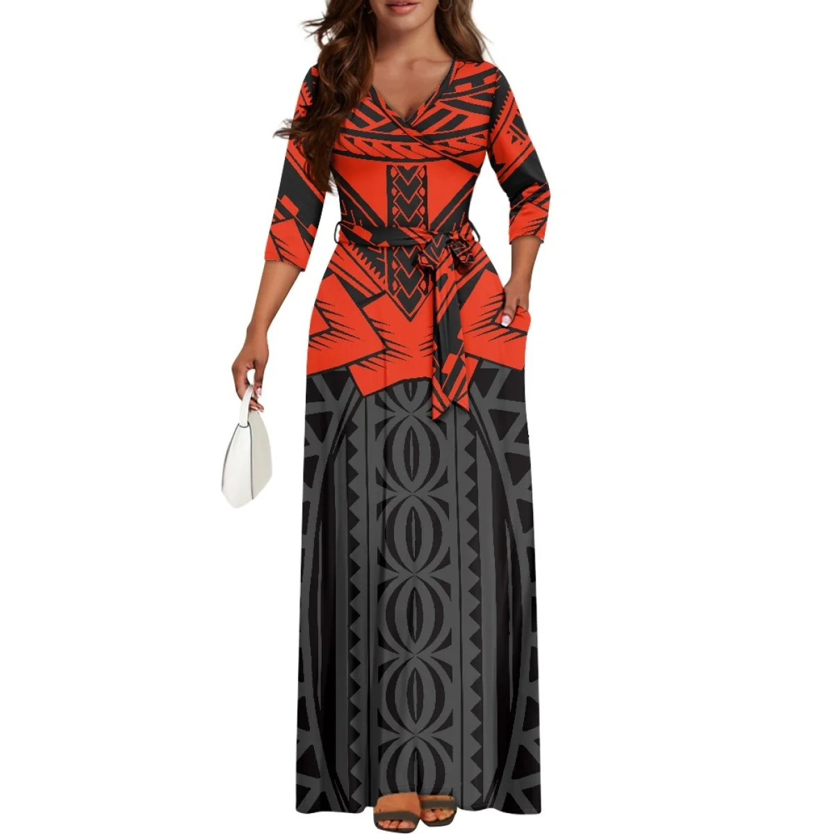 

Dear Polynesian Pua Print Dress Long Sleeve V Neck Hollow Women Casual Elegant Hawaiian Dress Printed On Demand
