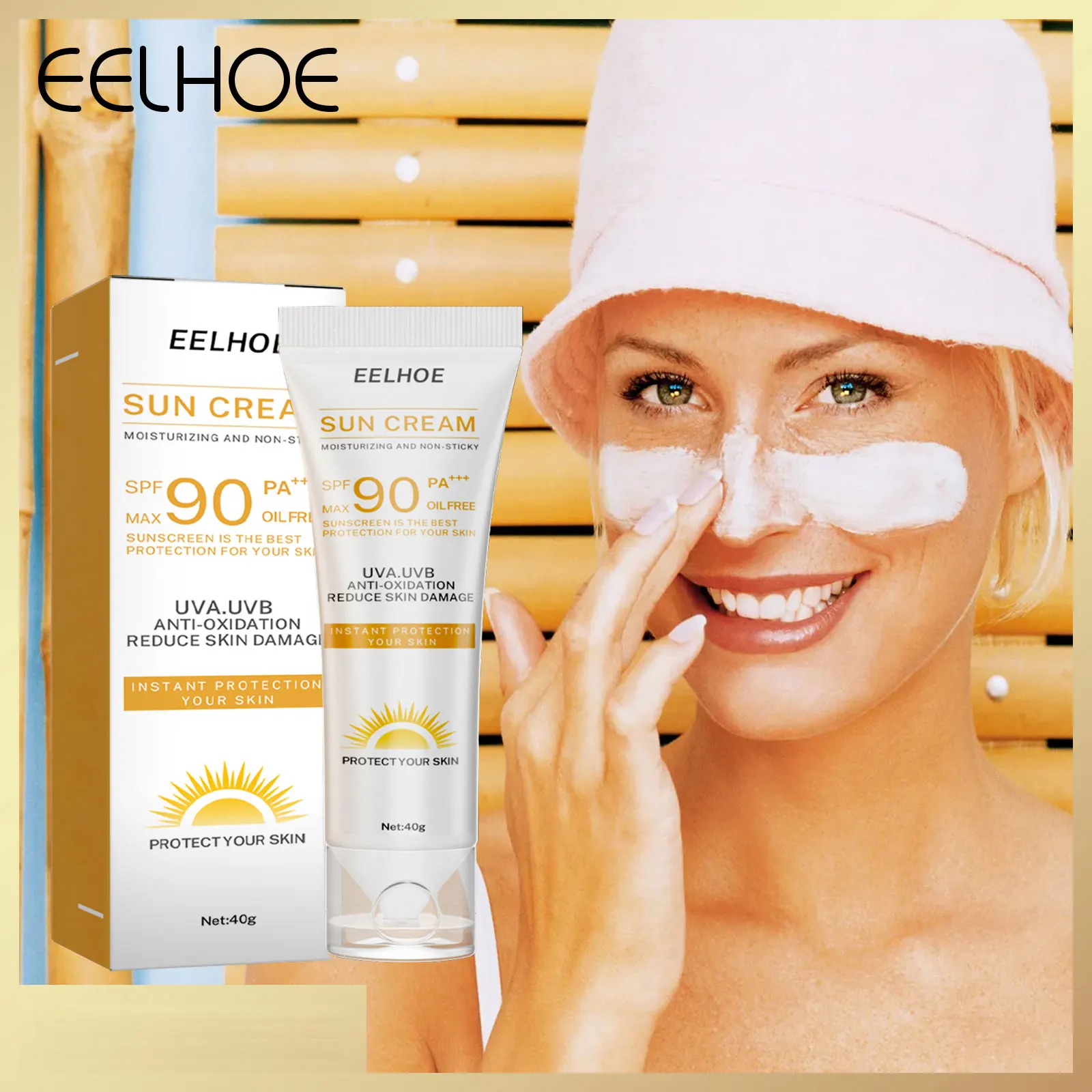 EELHOE Sun Cream SPF 90+ PA++++ 40g Glow Sunscreen for Face Sunblock Deeply Hydrates Repairing Facial Cream Skin Care