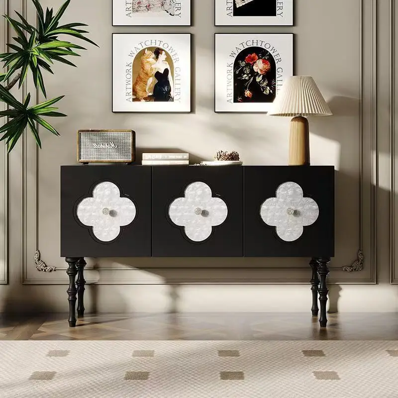 French entrance cabinet, living room, sofa sideboard, black shape console table, shelf, hallway corner chest