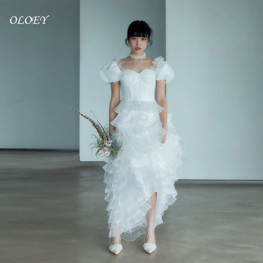 OLOEY Modern Muti-layer Ruffles Wedding Dresses with Cape Pleats A Line Strapless Bridal Gowns Floor Length Customized 웨딩드레