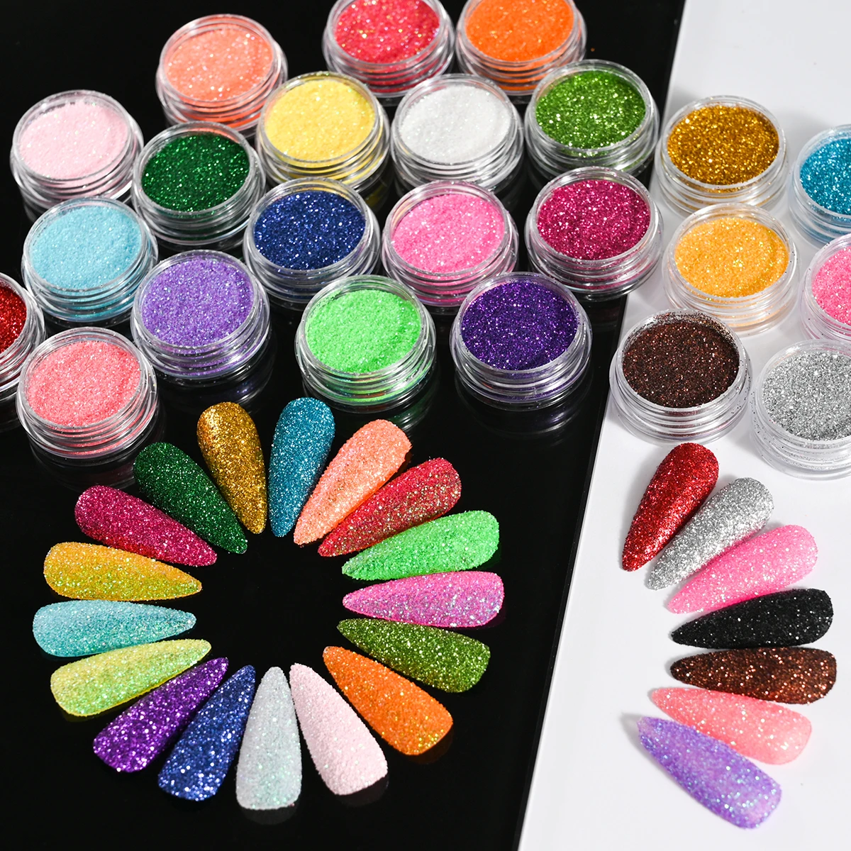 24 Colors Set Glitter Sugar Sand Powder for Nails Shiny Iridescent Colorful Chrome Pigment Dust Crystal Diamond Manicure Decor *