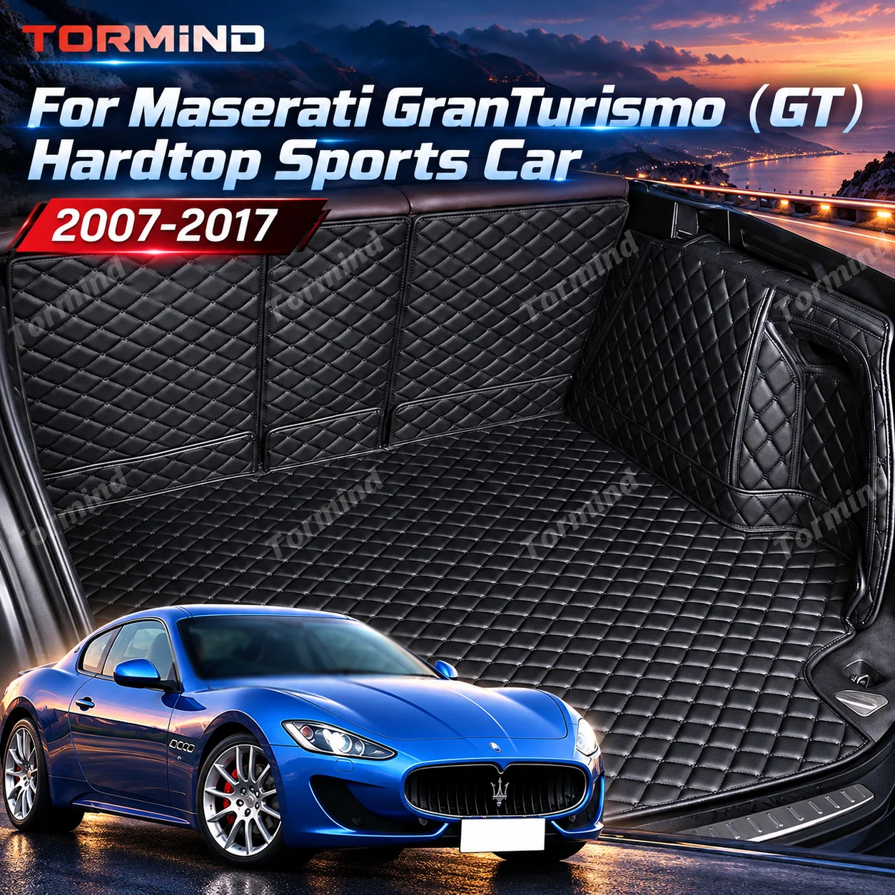 Tormind For Maserati GranTurismo（GT） Hardtop Sports Car 2007-2017 Car Trunk Mats Carpet Cargo Liner Car Backrest Pad Interior