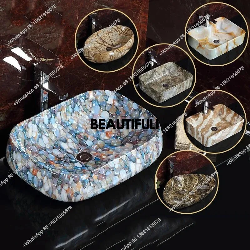 

R European Style Wash Basin On The Table, Oval Marble Wood Grain Wash Basin, Ceramic Color Art Basin On The Wash Table
