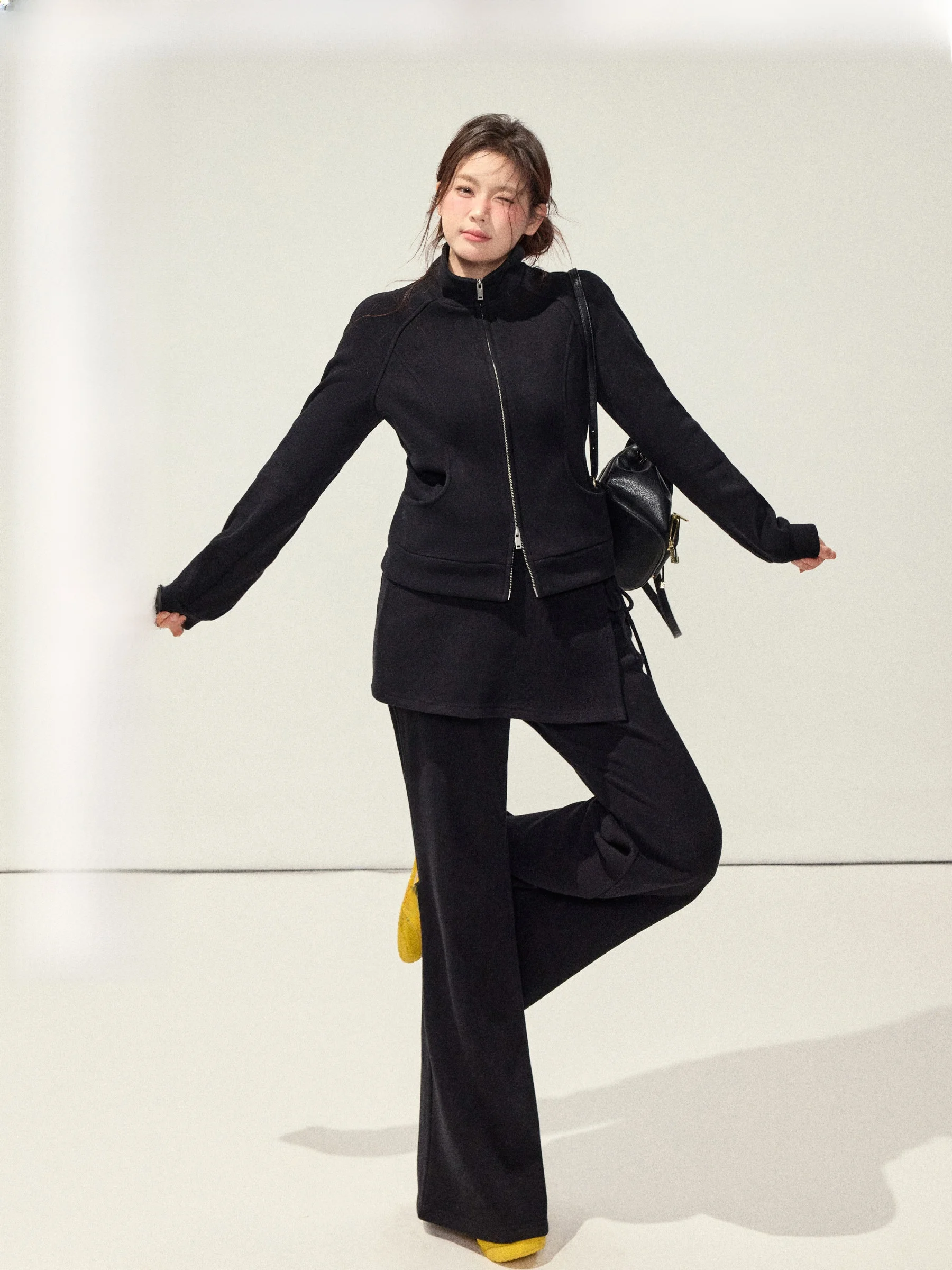 

Комплект для похудения: аэробная кофта и расклешенные брюки с высокой талией, большие размеры, модный стиль, для повседневной носки, длинный рукав, на молнии