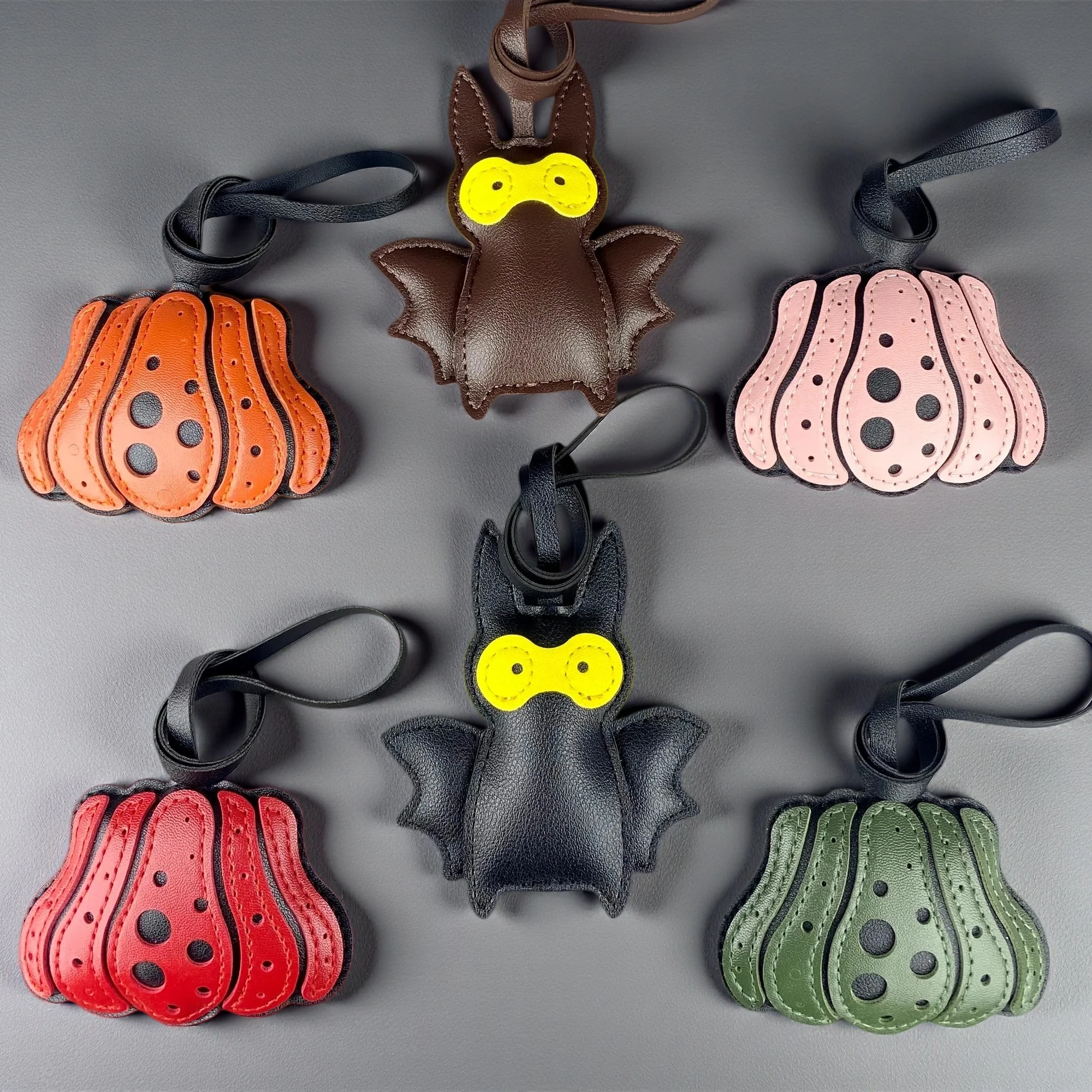 Halloween PU Leather Pumpkin & Bat Keychain Bag Charm Set, Halloween Accessories, Halloween Decoration Gift, Fall Accessories