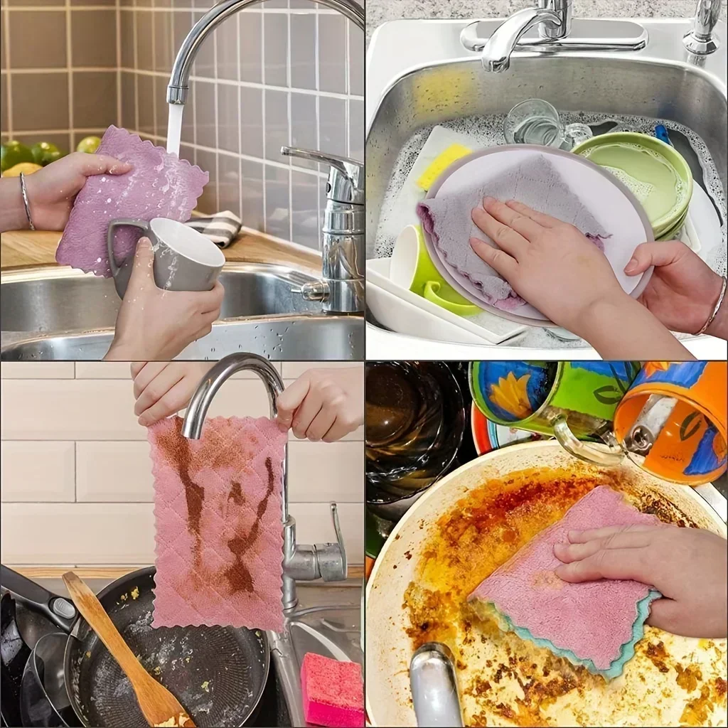 Microfiber Towel Absorbent Kitchen Cleaning Cloth Non-stick Oil Dish Towel Rags Napkins Tableware Household Cleaning