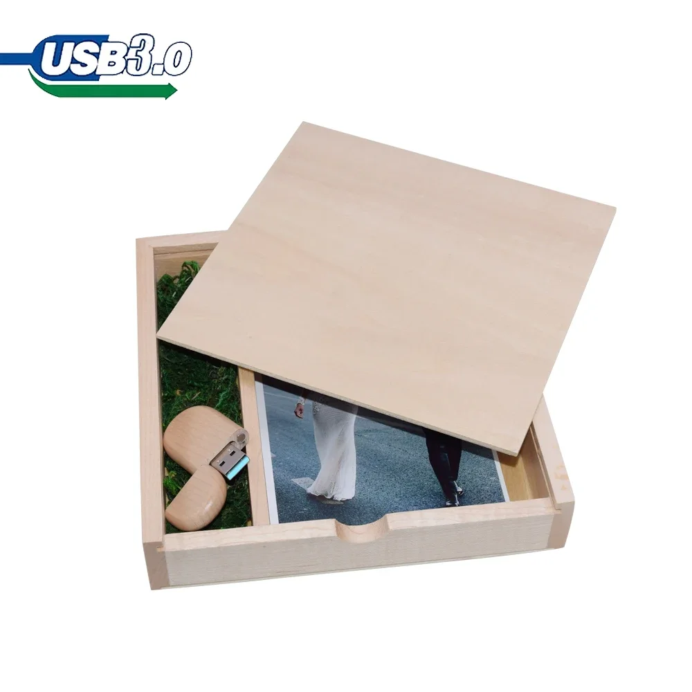 USB 3.0 Wood Photo Unique Album Box U Disk Pendrive 16GB 32GB Photography Gift Free LOGO (size 170*170*35 Mm)