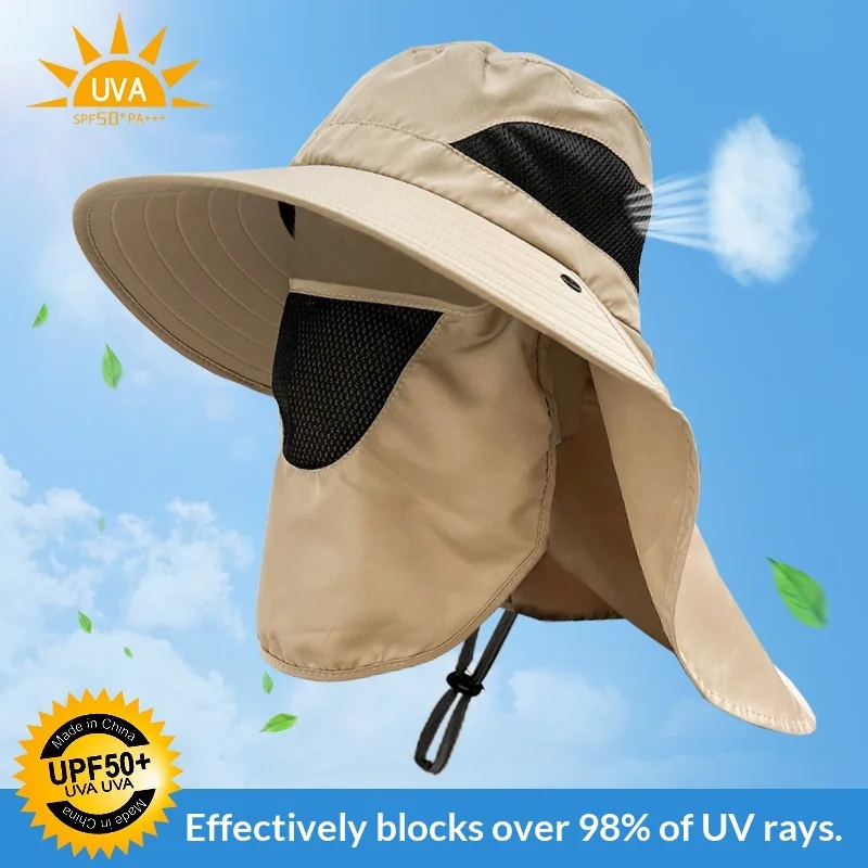 Custom Outdoor Sun Hat UPF50+ UV Protection Wide Brim Face Neck Cover Breathable Cap For Men Women Summer Fishing Hiking Cycling