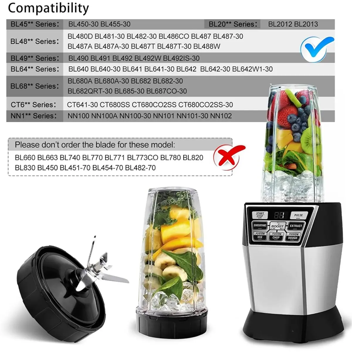 Peças de reposição de lâmina de liquidificador de 7 aletas 2 peças compatíveis com acessórios de tampa superior de liquidificador para Auto IQ BL682-30