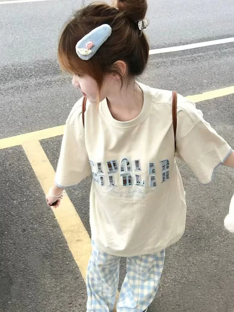 Rétro américain Patchwork broderie ort Sve T-shirt femmes été ethnique rond Ne décontracté polyvalent à la mode f Sve haut