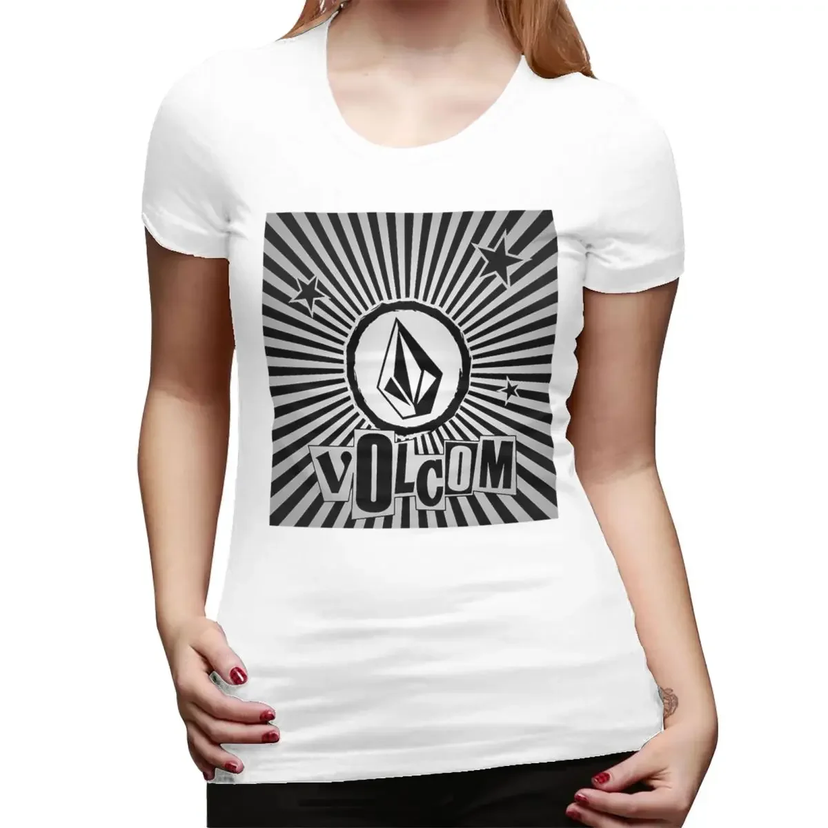 Camiseta con logotipo de V-Volcom para mujer, camisetas con cuello redondo, ropa de calle, camisetas cortas para mujer, ropa de verano, Tops