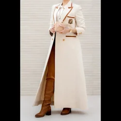 Luxury Muslim Beige Women Blazer Elegant Double Breasted Peak Lapel Long Jacket 1 Piece Formal Occasion Female Clothing 2026