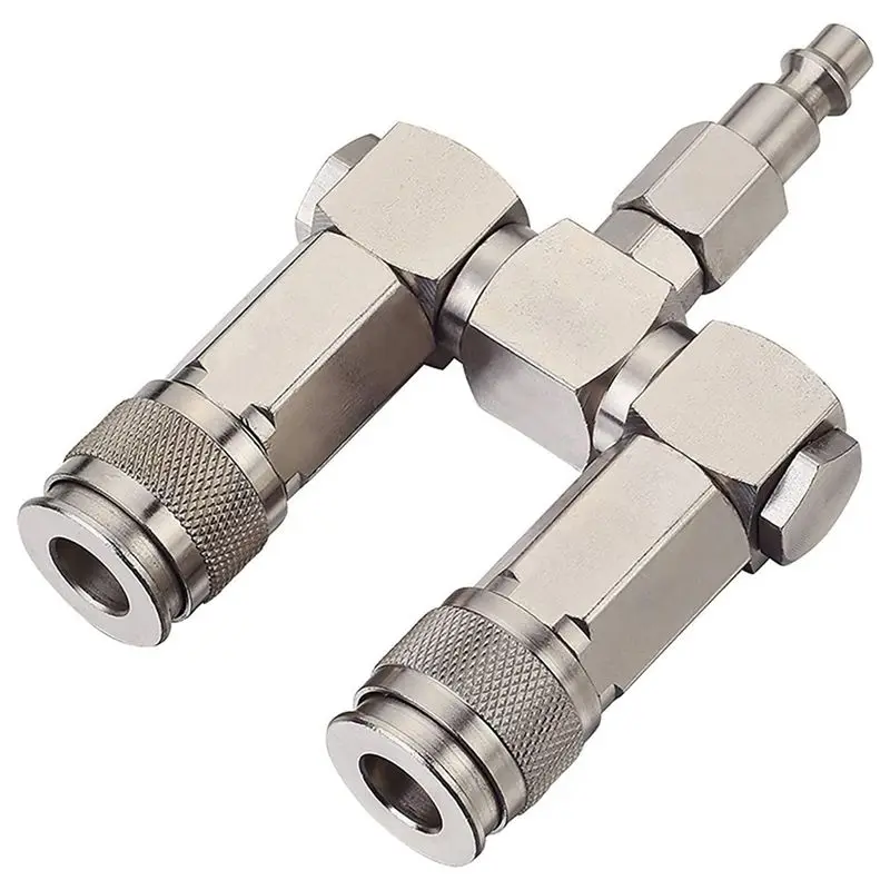 AT16 Air Hose Connector 2 Way Air Hose Splitter 1/4 in Air Compressor Accessories Fittings Swivel 360 Degrees Connectors