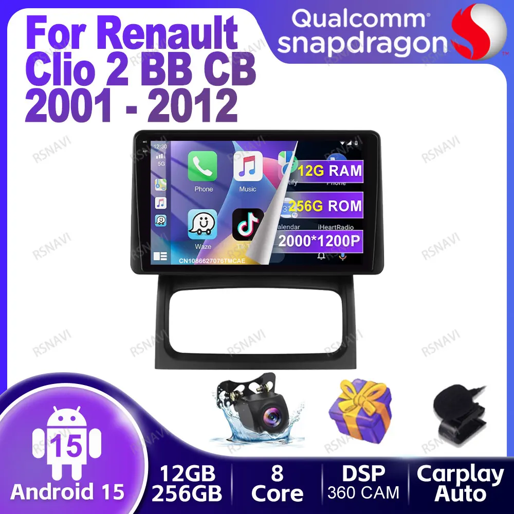 

Car Radio Android 15 For Renault Clio 2 BB CB 2001 - 2012 Autoradio Qualcomm Viedo Player Multimedia DSP GPS Stereo Head Unit BT