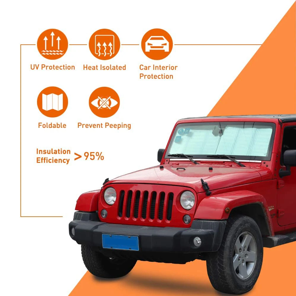 Windshield Sun Shade For Jeep Wrangler TJ JK JKU 1997-2018  Sunshades Heat Shield Aluminum Foil Triple Laminate Structure