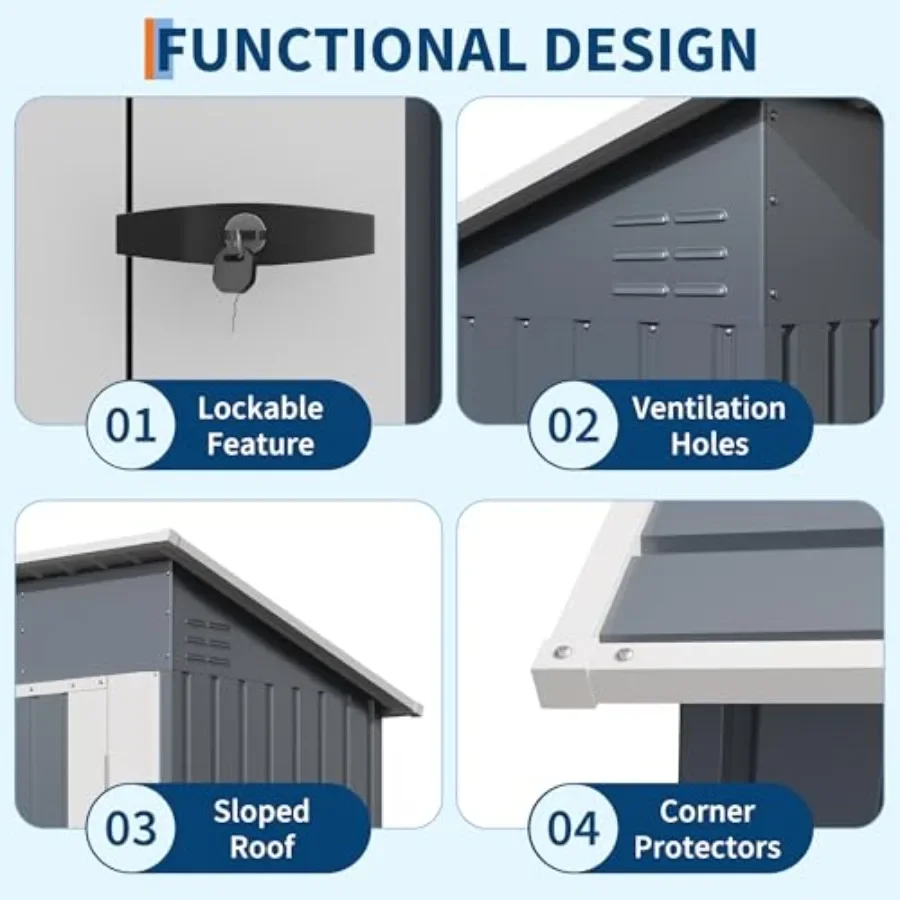 Outdoor storage shed for feet-small spaces: sturdy metal construction, gray finish, lockable door for security and weather resi