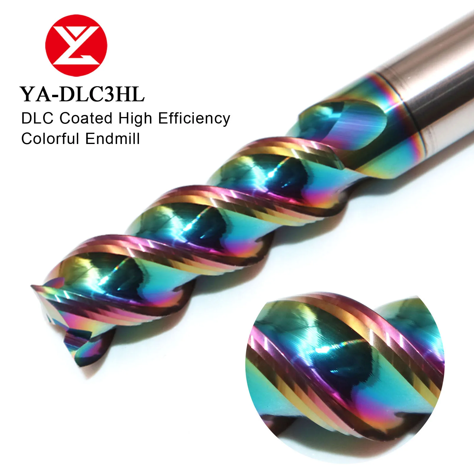 HRC60 DLC Coating Colorful High Gloss High Efficiency Aluminum Milling Cutter Tungsten Carbide Steel 3Flute End Mill 4 6 8 10mm