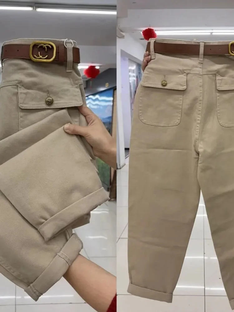 

Korean Sle High Waist Color Denim Pants Women's Spring New Loose Slimming Casual Workwear Trousers Trendy Straight Leg