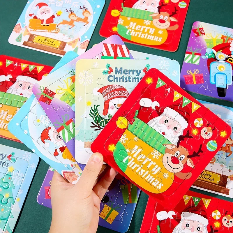 

Christmas Jıgsaw Puzzle Small Gift for Children's Toys DIY Paper Gift Factory 16 Pieces Christmas Puzzles Learning & Education