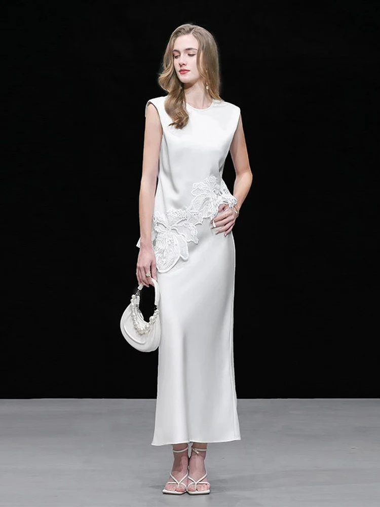 

Summer 2026 Fashionable Lace Embellished High Waist Double Sided Satin Set Elegant Shoulder Design Floral Pattern Long Sleeve...