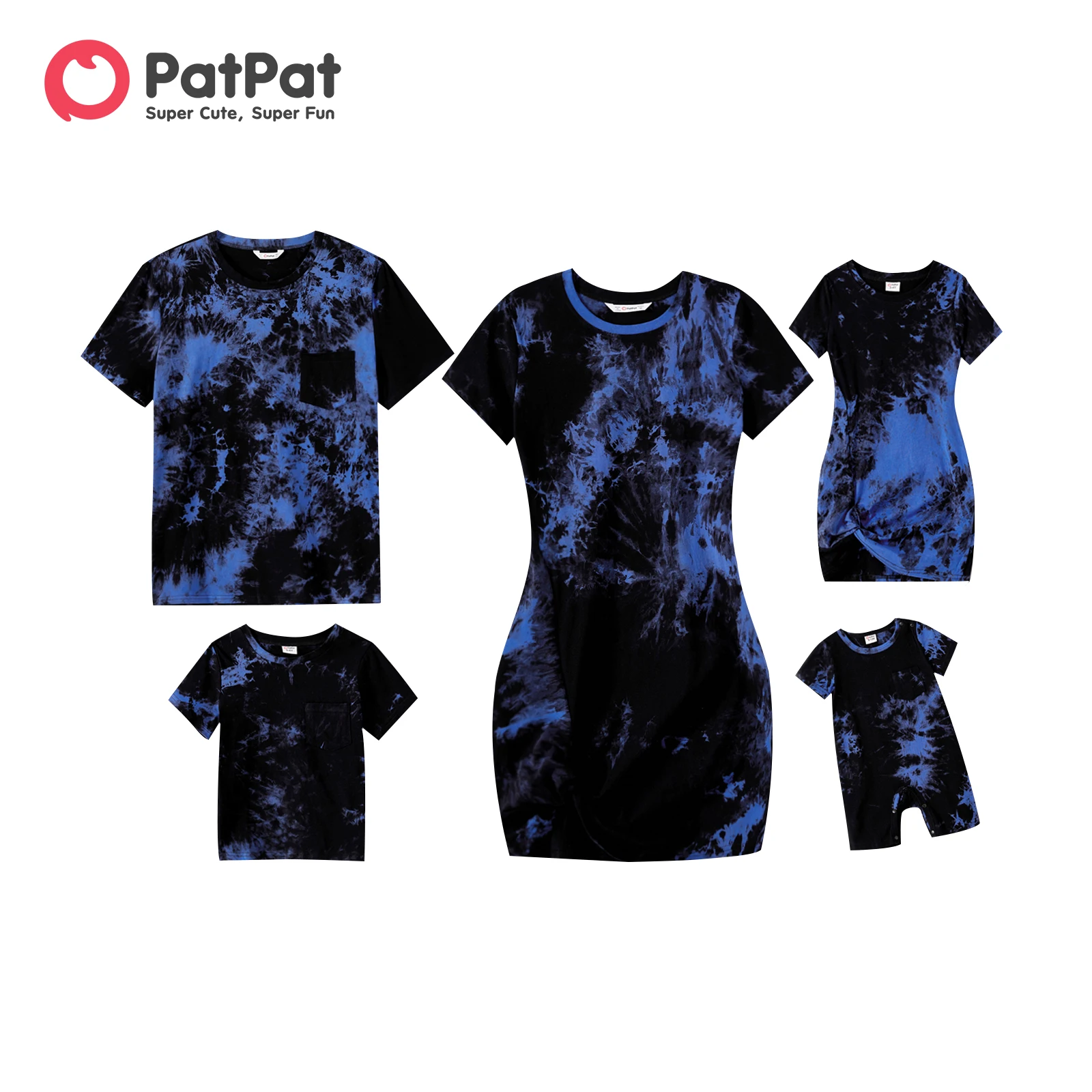 PatPat Family Matching Outfits 95% Cotton Short-sleeve Tie Dye Twist Knot Bodycon Dresses and T-shirts Sets