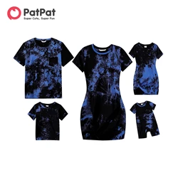 PatPat Family Matching Outfits 95% Cotton Short-sleeve Tie Dye Twist Knot Bodycon Dresses and T-shirts Sets