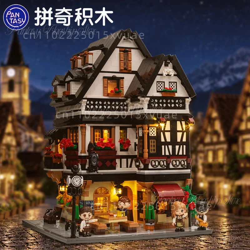 Neue Pantasy Bayerisches Bierhaus Bausteine Europäische Straßenansicht Taverne Montagemodell Spielzeug Sammlerstück Deko Feiertagsgeschenk