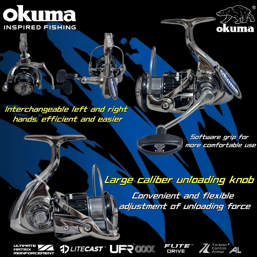 OKUMA Spinning Reel Metal Performance Fishing Reel,15KG MaxDrag,12+1Bearing, 5.5:1Gear Ratio SW1000-7000Series,Gift fishing line