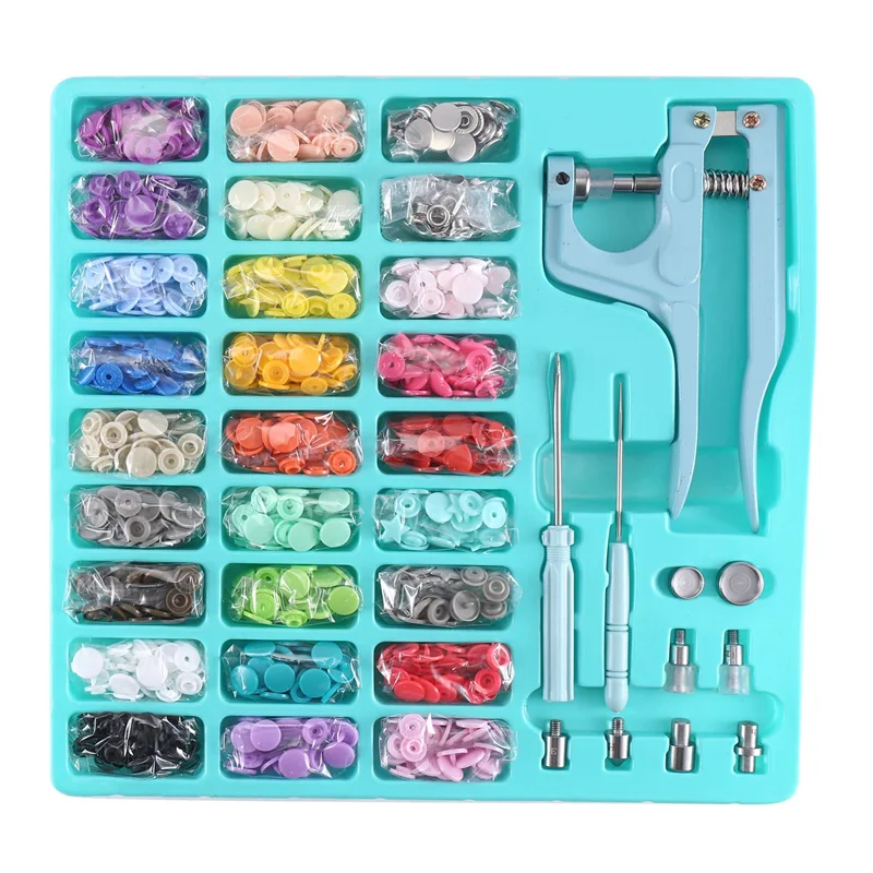 

AEE4-T5 пластиковые и металлические кнопки с набором плоскогубцев, красочные круглые, с металлическими кнопками для шитья одежды, нагрудники