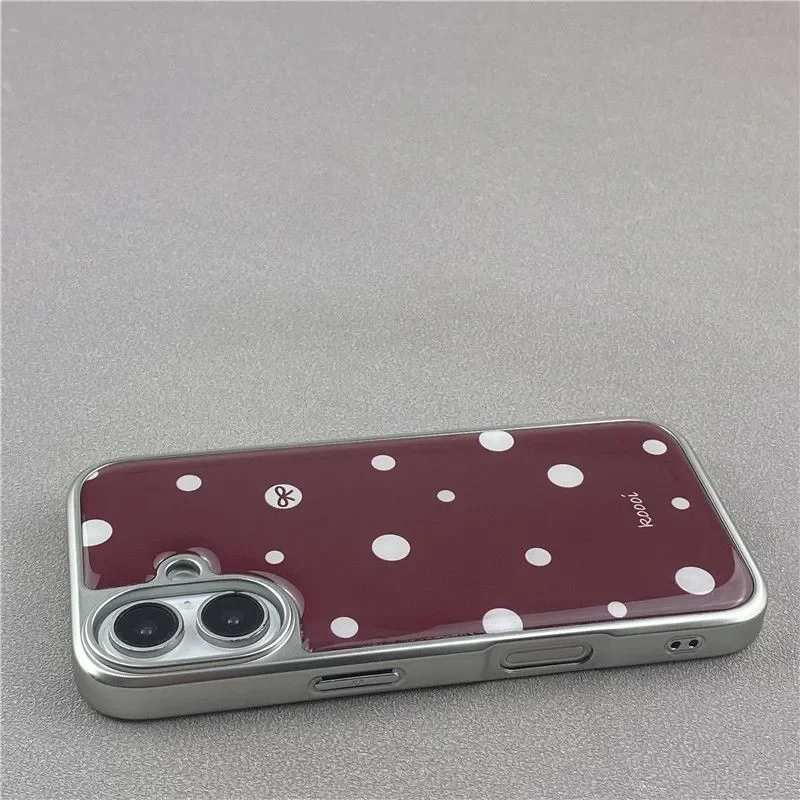 Custodia per telefono con colla a goccia galvanica a pois rosso vino vintage per iPhone 17 Air 16 15 14 13 12 11 Pro Max Plus Y2K Cover Ins