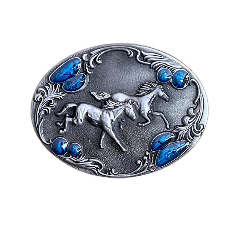 Zinc alloy double horse wild horse leather belt buckle western cowboy style