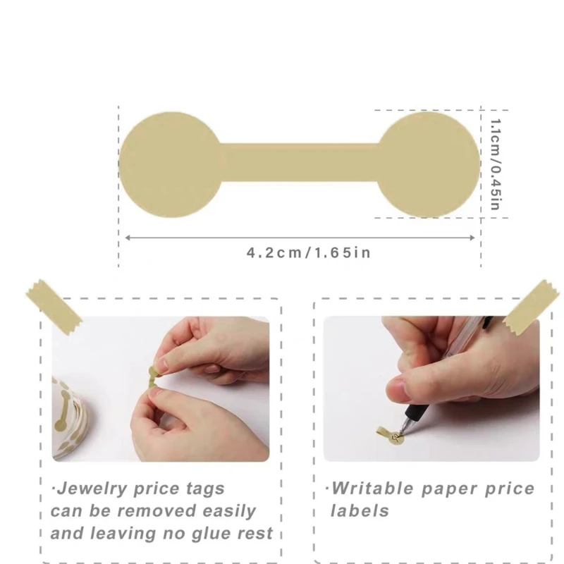 2 Roll Self Adhesive Barbell Stickers Portable Jewelry Labels Price Tags Kraft Paper Jewelry Price Tags Display Card HXBA