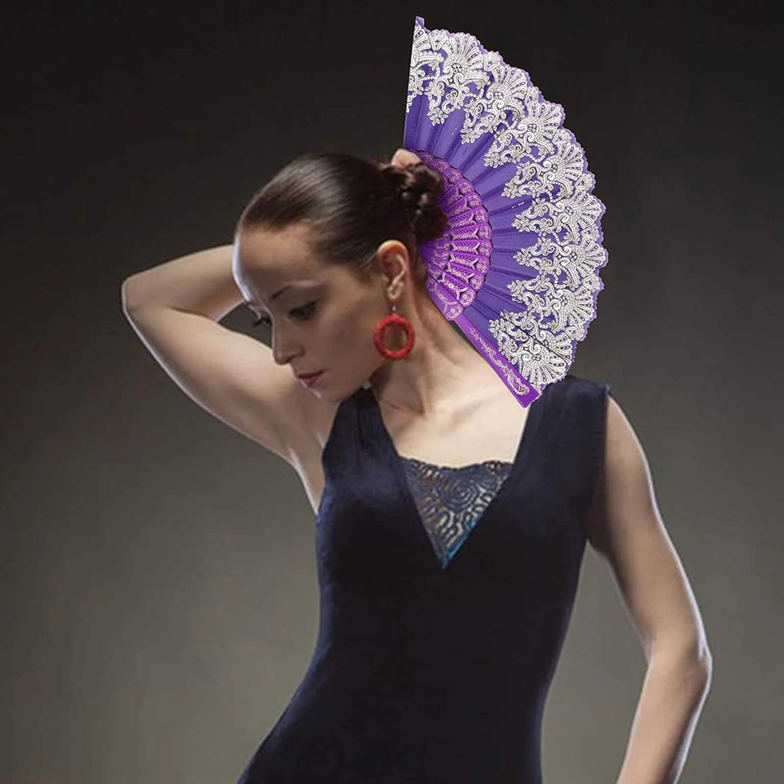 1pc Folding Fan Luxury Gold Powder PE Material for Dance Performance Stage Show Elegant European Style Portable Hand Fan