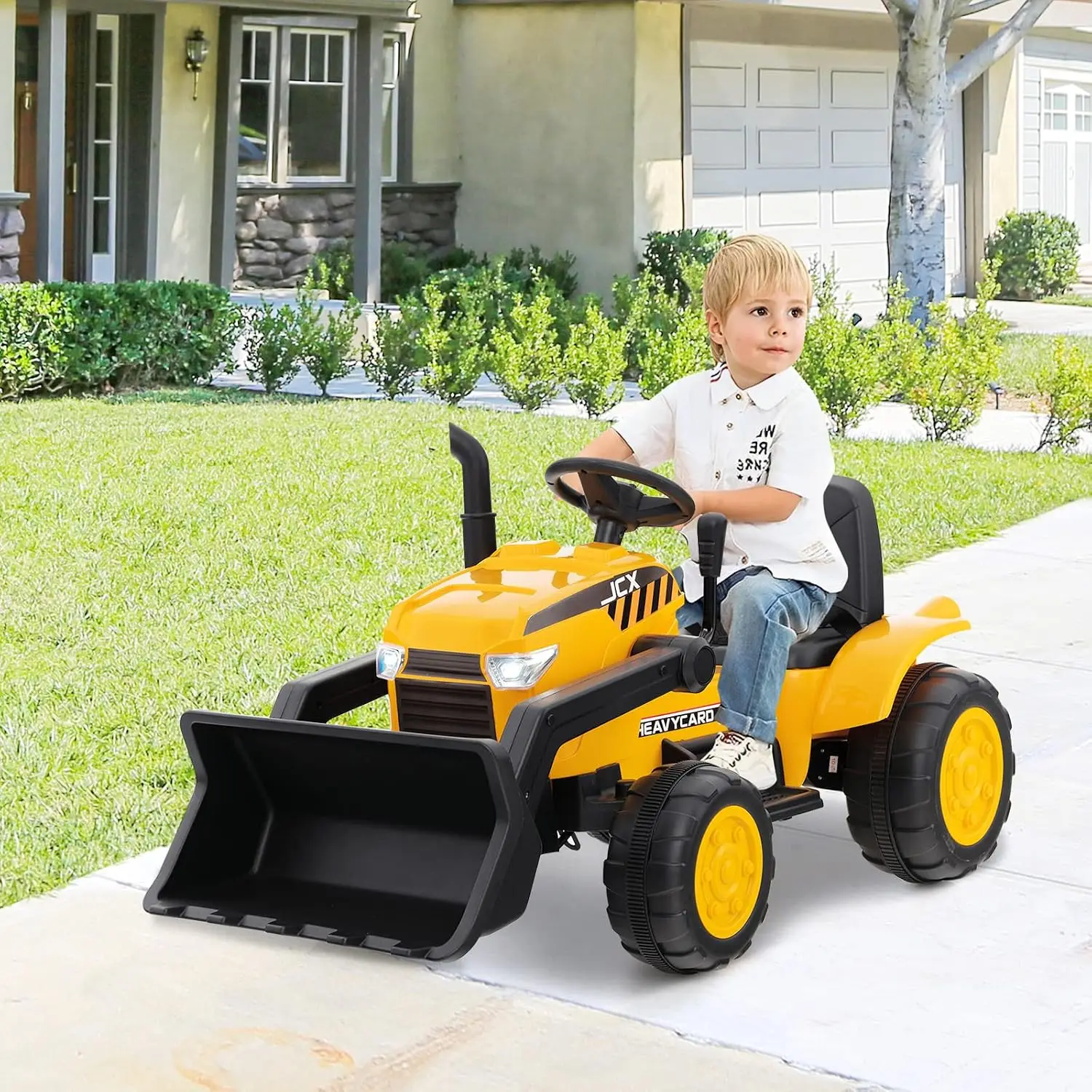 12V Kids Ride On Excavator Bulldozer Remote Control Adjustable Digger Bucket LED Headlights Music Horn USB Electric Construction