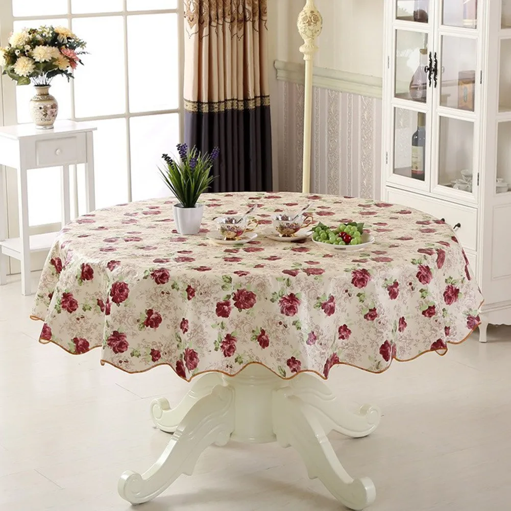 PVC \Round \Table \Cloth For 4/6 Seaters 152cm 180cm New \Year Dining Table Cover Waterproof Oilproof Floral Printed Tablecloths