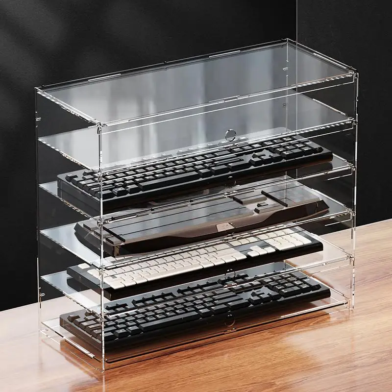 Desktop storage cabinet keyboard transparent dust-proof acrylic storage layer rack mechanical keyboard collection  box  rack