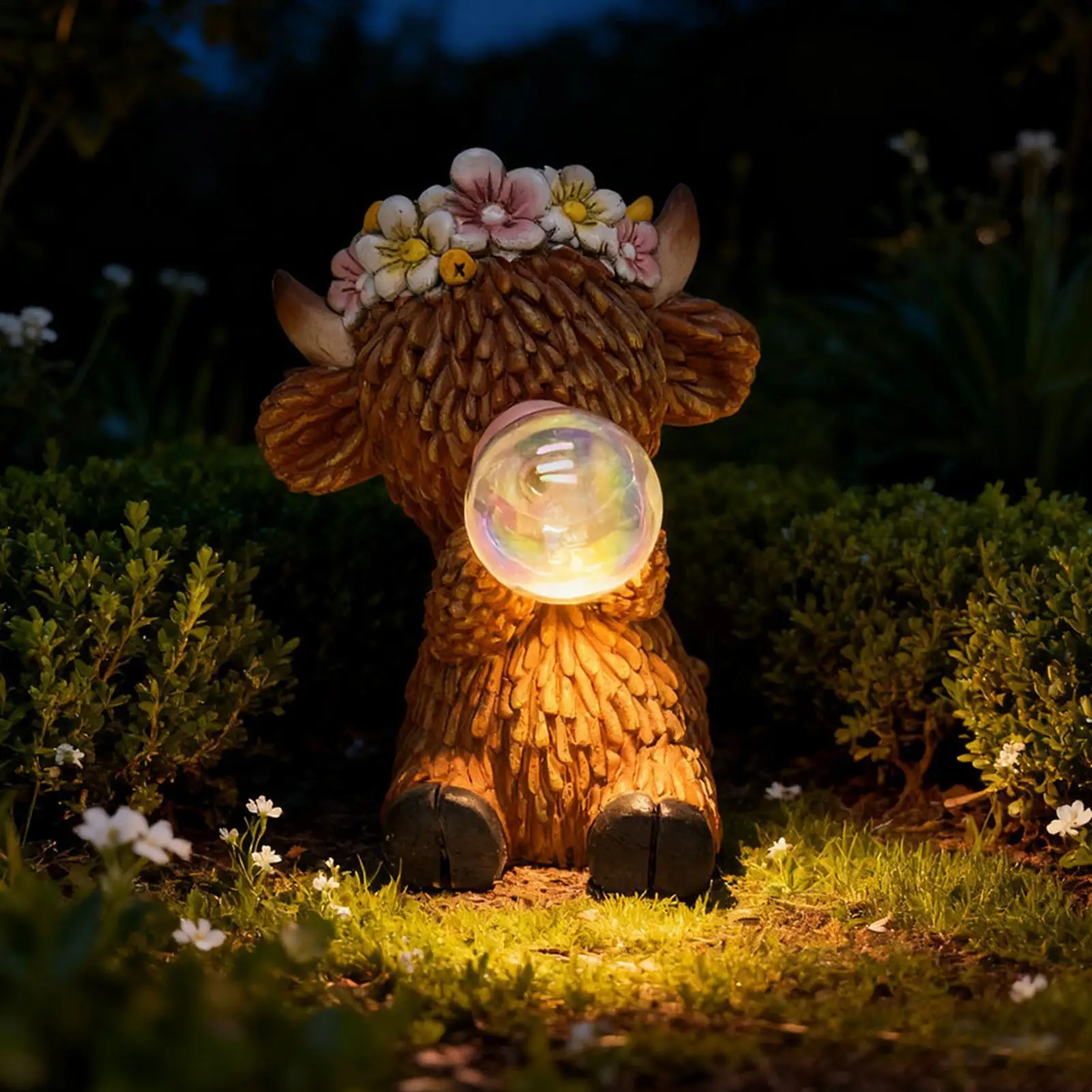 

Solar Cow Bubble-Blowing Design Garden Resin Lamp Figurine Cow Statue For Balcony Patio Lawn Porch Walkway Birthday Mothers Day