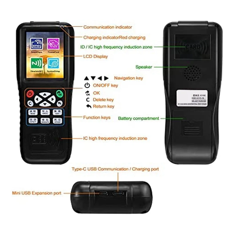 RFID Reader Writer Duplicator, NFC Reader, Multi Frequencies RFID Smart Card Programmer, Encrypted Card Decoder