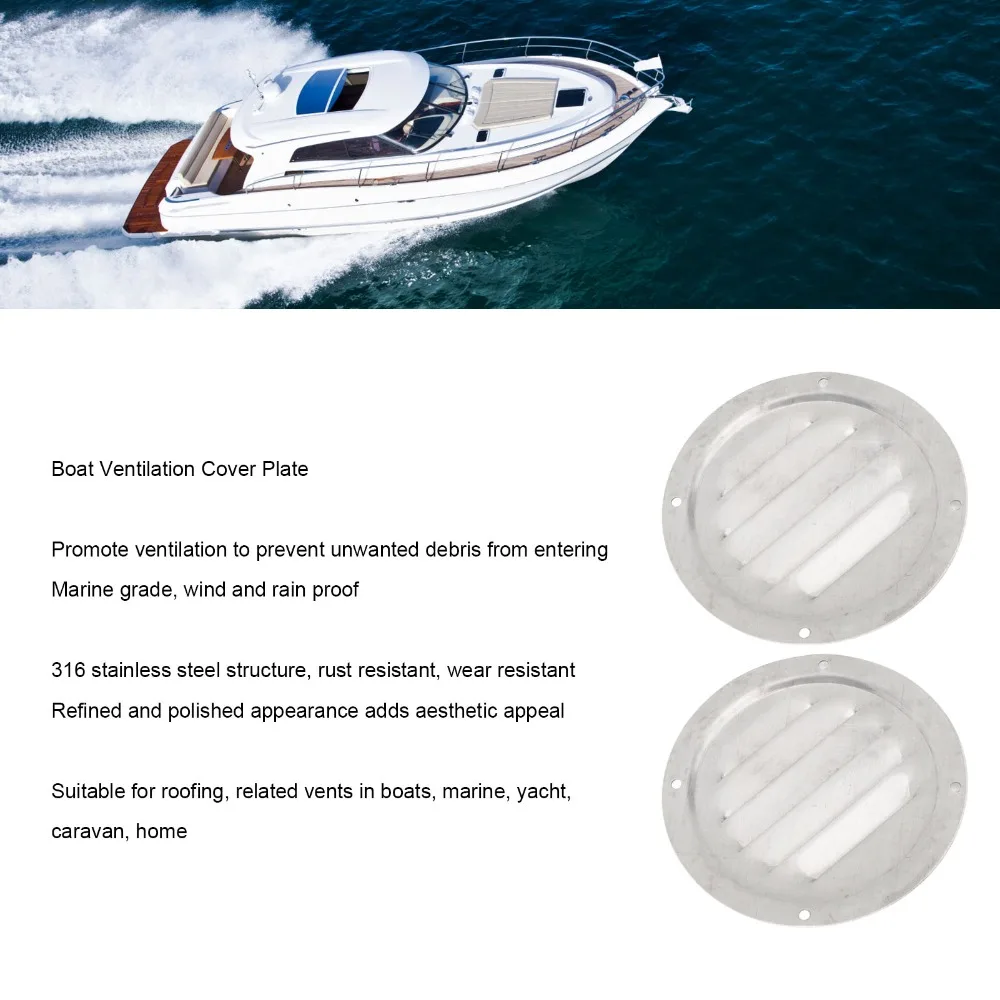 2PCS Marine Grade 304 Stainless Steel Louvered Air Vent Round Shape Ventilation Cover Rainproof Vent Yacht