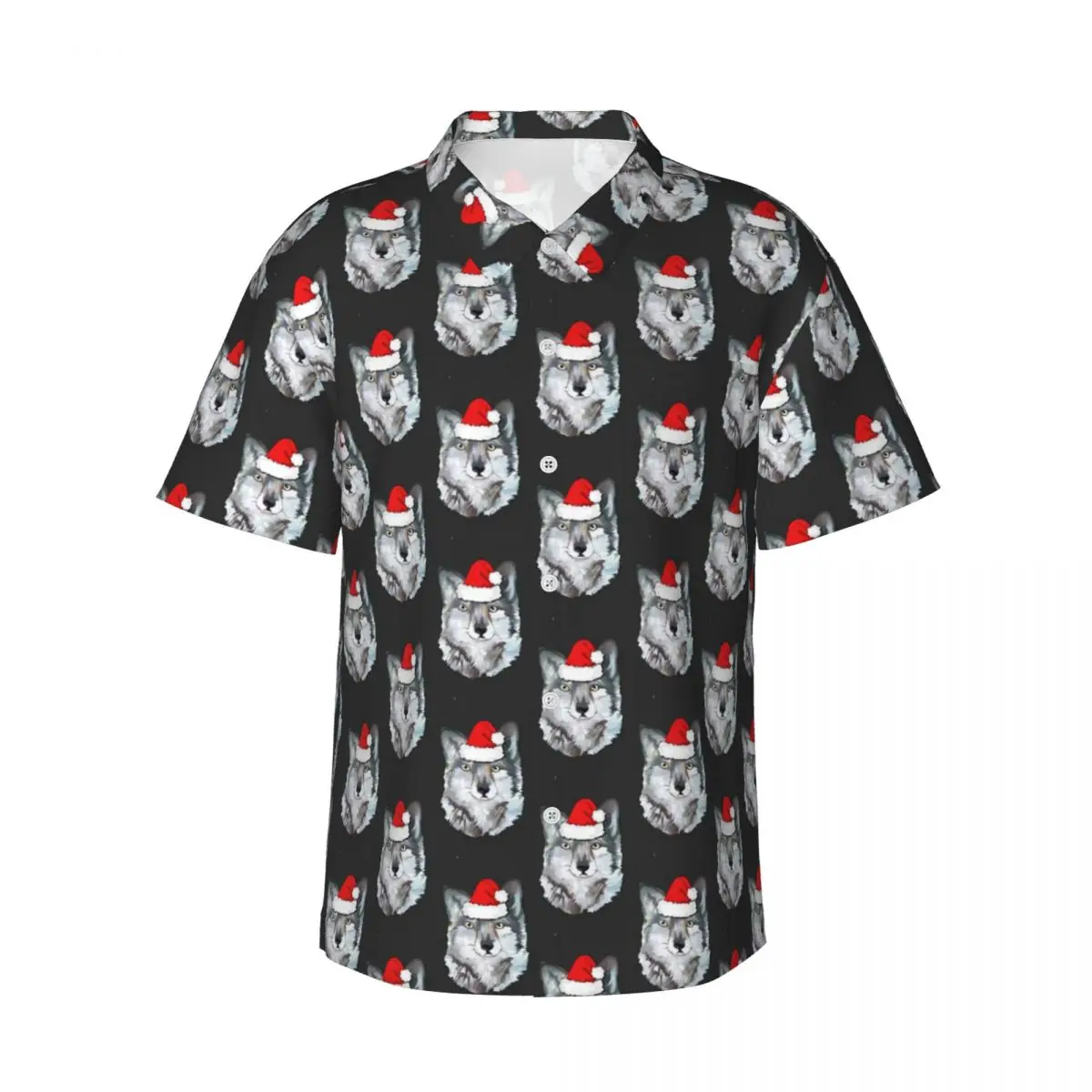 

Christmas Wolf Summer Shirt Men Vacation Funny Animal Print Casual Shirts Short Sleeve Y2K Street Printed Retro Oversize Blouses