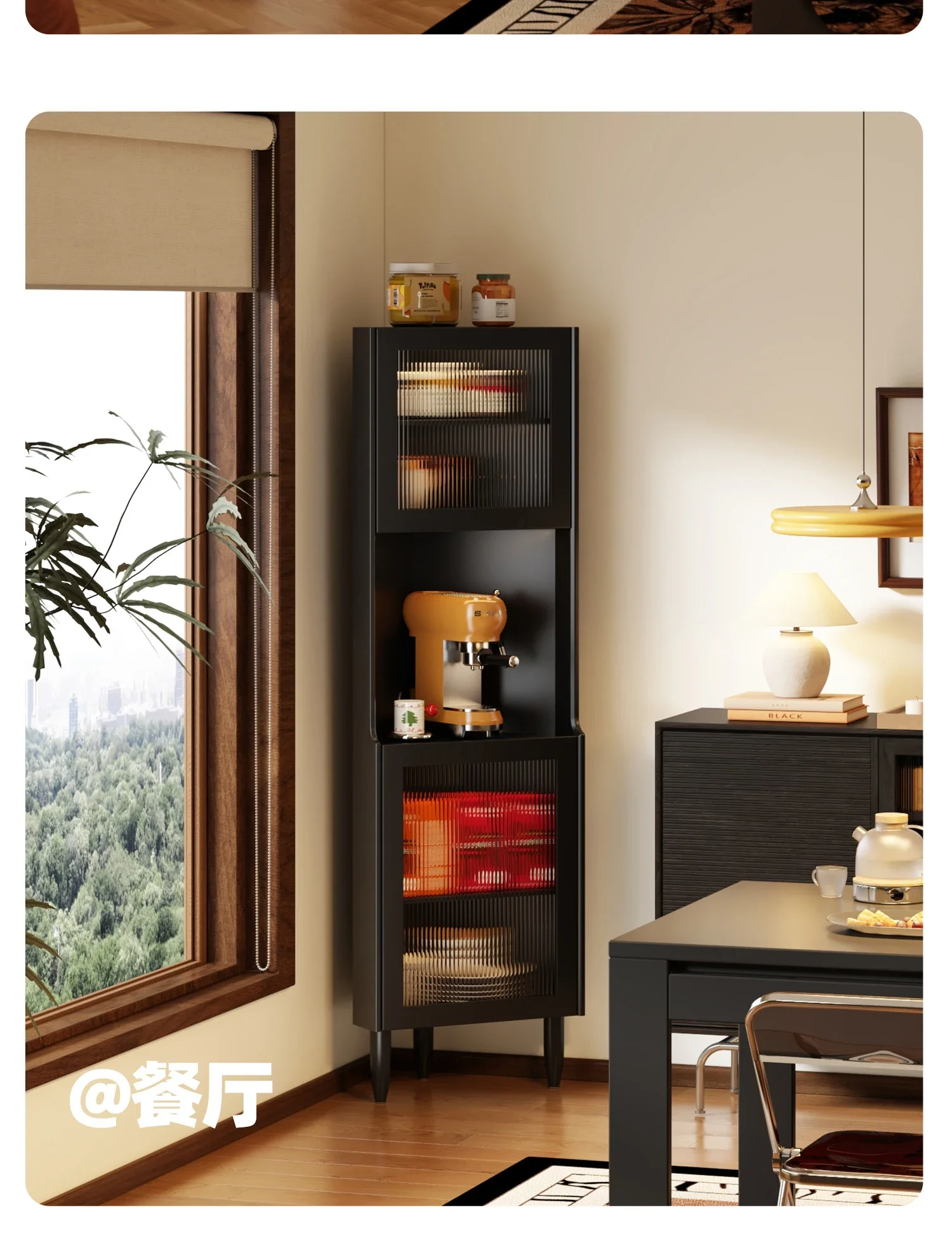Corner bookshelf Floor shelf Living room bookcase Storage display cabinet Solid wood household wall