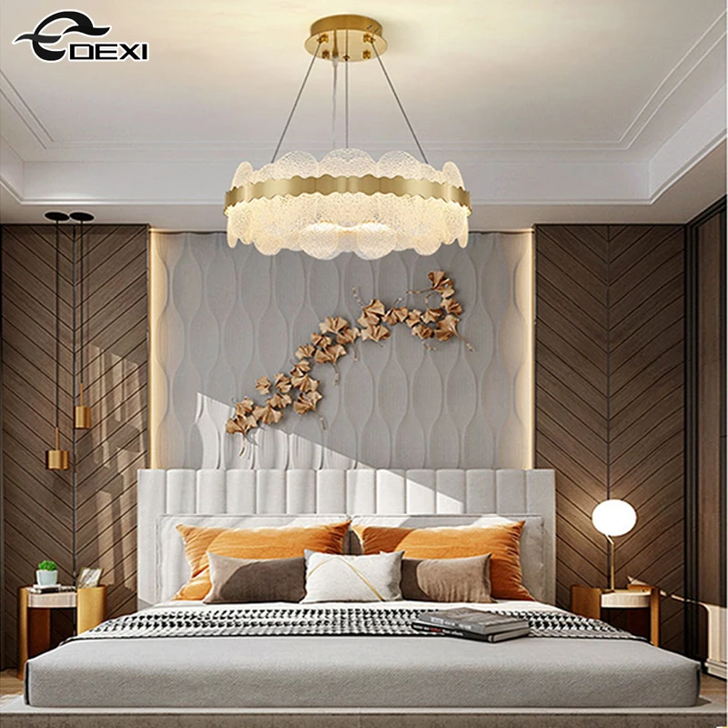 Nordic Living Room Dining Hall Crystal Chandelier Bedroom Office Light Villa Ceiling Lighting Fixture Three Color Adjustable LED