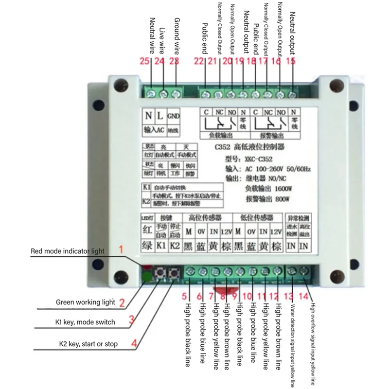 ABMH-AC100-260V ระบบอัตโนมัติระดับน้ําแบบไม่สัมผัส, XKC C352 3P Sensor Controller สําหรับบรรจุน้ําถัง