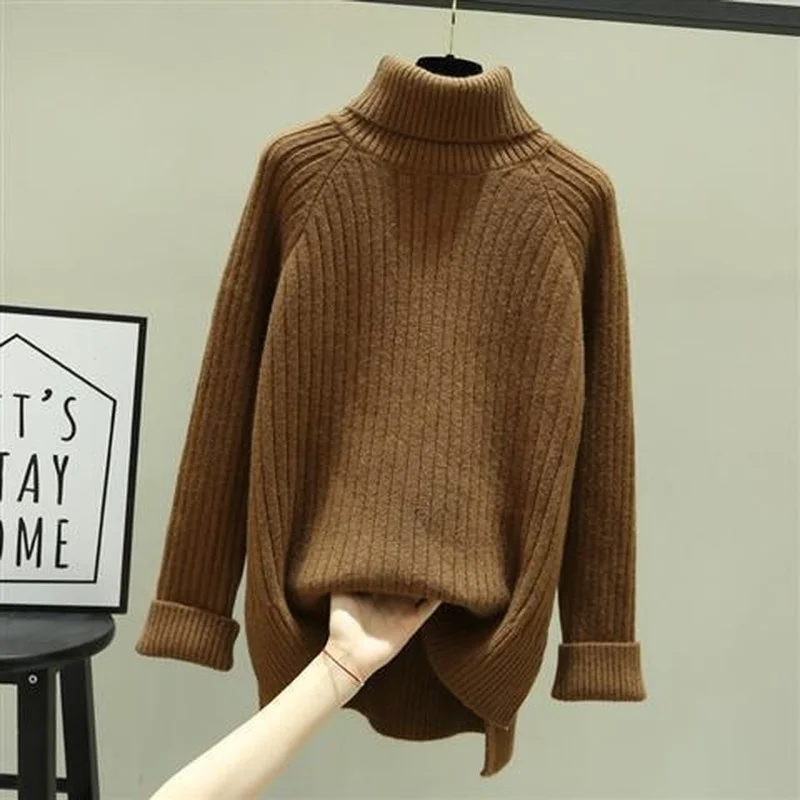 Green Ladies Sweaters Pullover Gigh Neck Jerseys Turtleneck Black Off White Knitted Top for Women Aesthetic New in Nice Color E