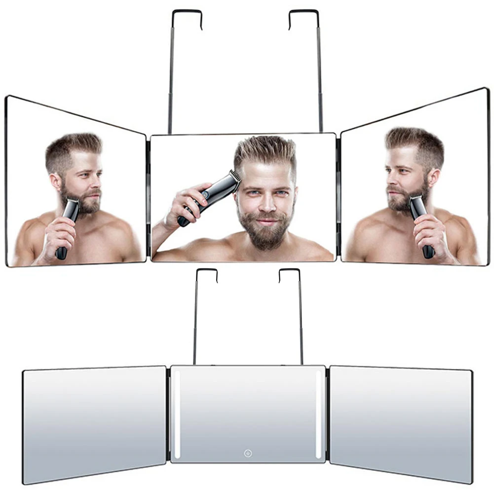 3 Way Trifold Haircut Mirror Adjustable Height Brackets 360 Degree Mirror for Travel Bedrooms Tri-fold Makeup Mirrorjavascript: